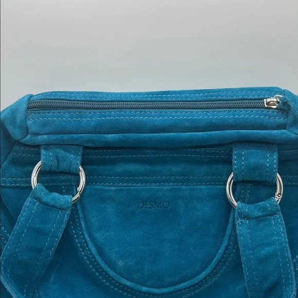 Desmo NWT Teal Suede Boho Double Handled Satchel Purse Bag 🌸🌸 - Picture 3 of 6